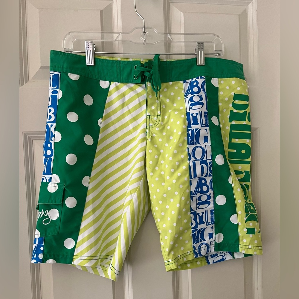 Juniors Billabong Surf Swim Suit Board Shorts Lemon Lime Size 9 Dot Stripe tie